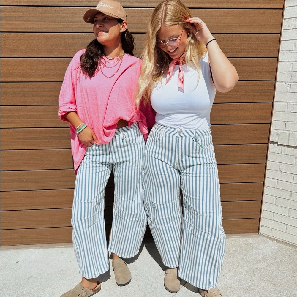 Striped Blue Women's Cropped Jeans